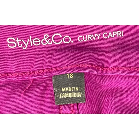 Style & Co. Size 18 Curvy Capri Pants Mid Rise Fuchsia Tulip Slimming Pocket - Picture 5 of 8